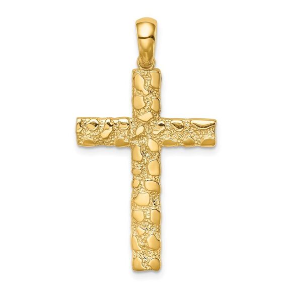 10K Yellow Gold Nugget Cross Pendant